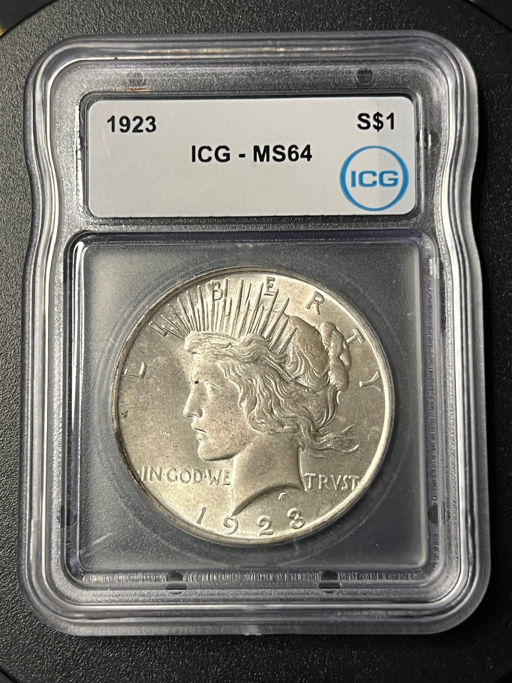 1923 Peace Silver Dollar – ICG MS64 Graded Slab