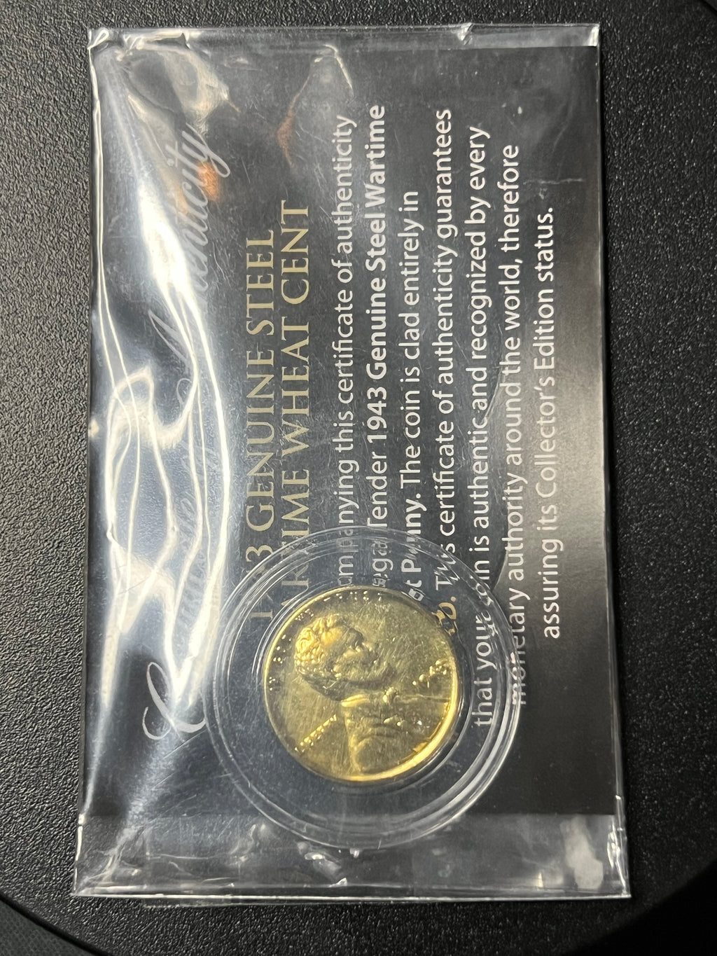 1943 24KT Gold-Plated Wartime Steel Wheat Cent