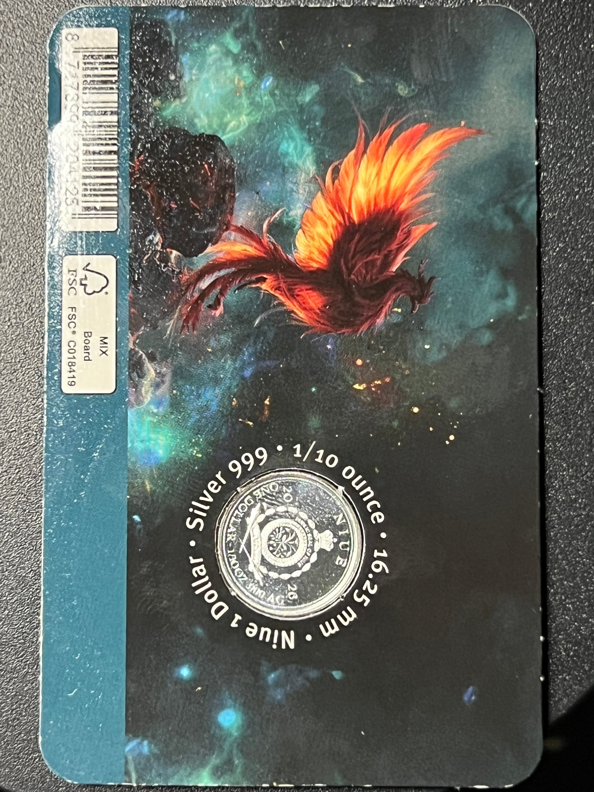 2026 Niue 1 Dollar "Phoenix: Rising Through Fire" 1/10 oz Silver Coin — Carded Prooflike Issue