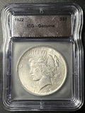 1922 Peace Silver Dollar – ICG Genuine Slab