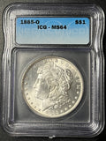 1885-O Morgan Silver Dollar — ICG MS64