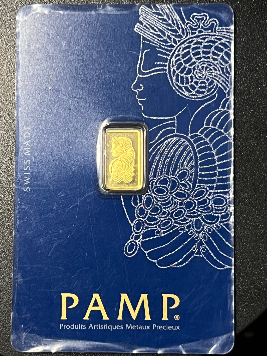 1 gram PAMP Suisse Fortuna Gold Bar (999.9 Fine, In Assay Certcard)