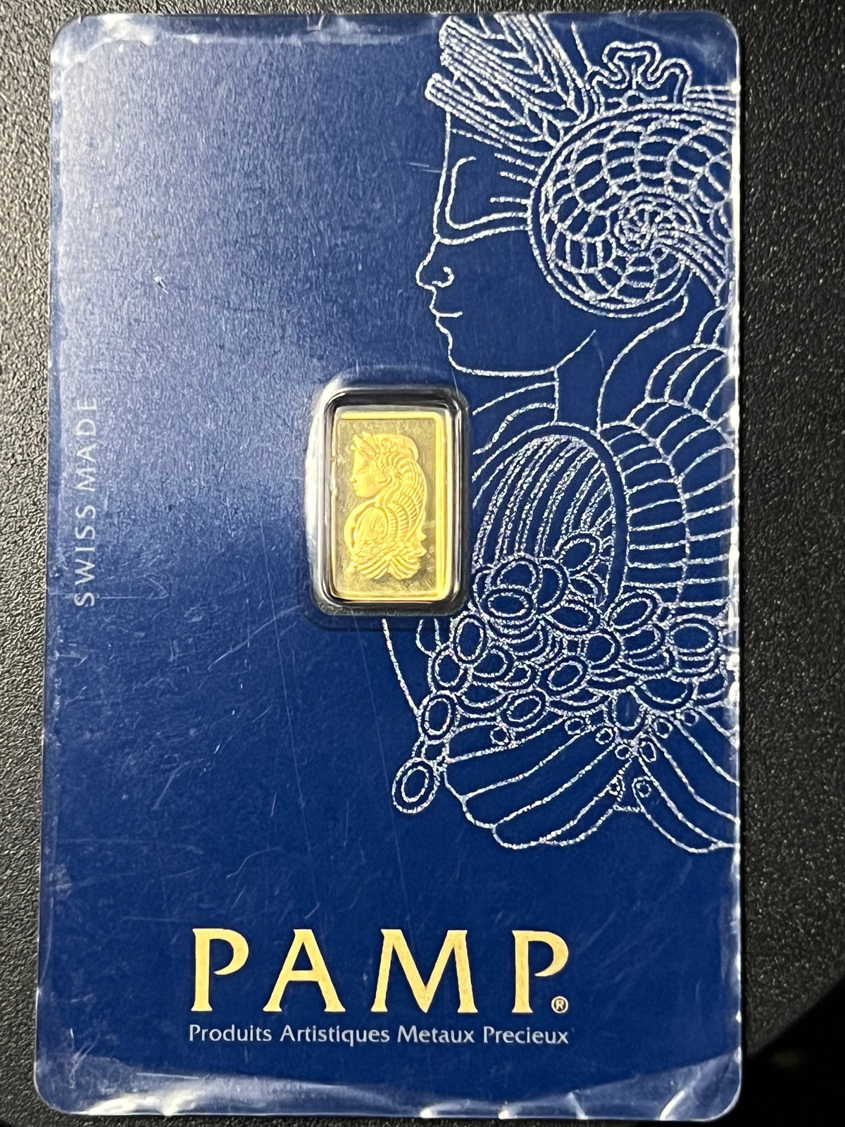 1 gram PAMP Suisse Fortuna Gold Bar (999.9 Fine, In Assay Certcard)