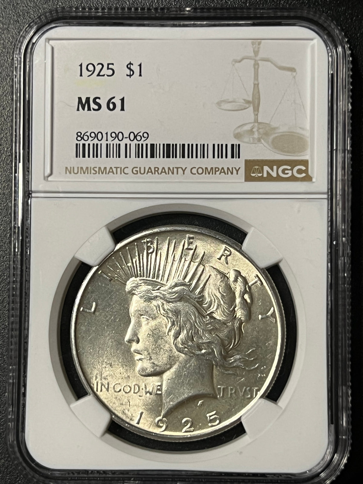 1925 $1 Peace Silver Dollar - NGC MS 61