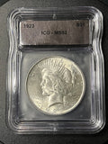 1923 Peace Silver Dollar — ICG MS62