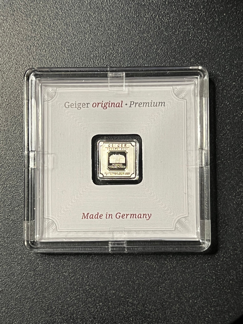 1 Gram Geiger Edelmetalle Schloss Güldengossa Silver Square Bar — .999 Fine (In Original Assay Capsule)