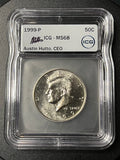 1999-P Kennedy Half Dollar – ICG MS68 (CEO Signed Label)