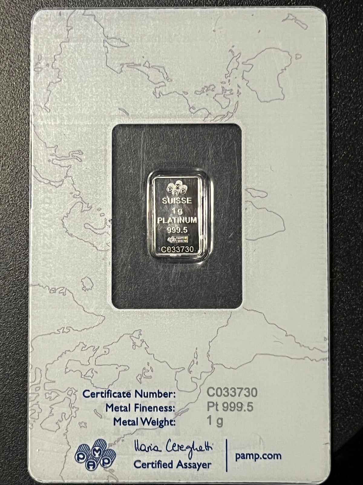 PAMP Suisse Lady Fortuna 1 Gram .9995 Fine Platinum Bar (Assayed in CertiCard)