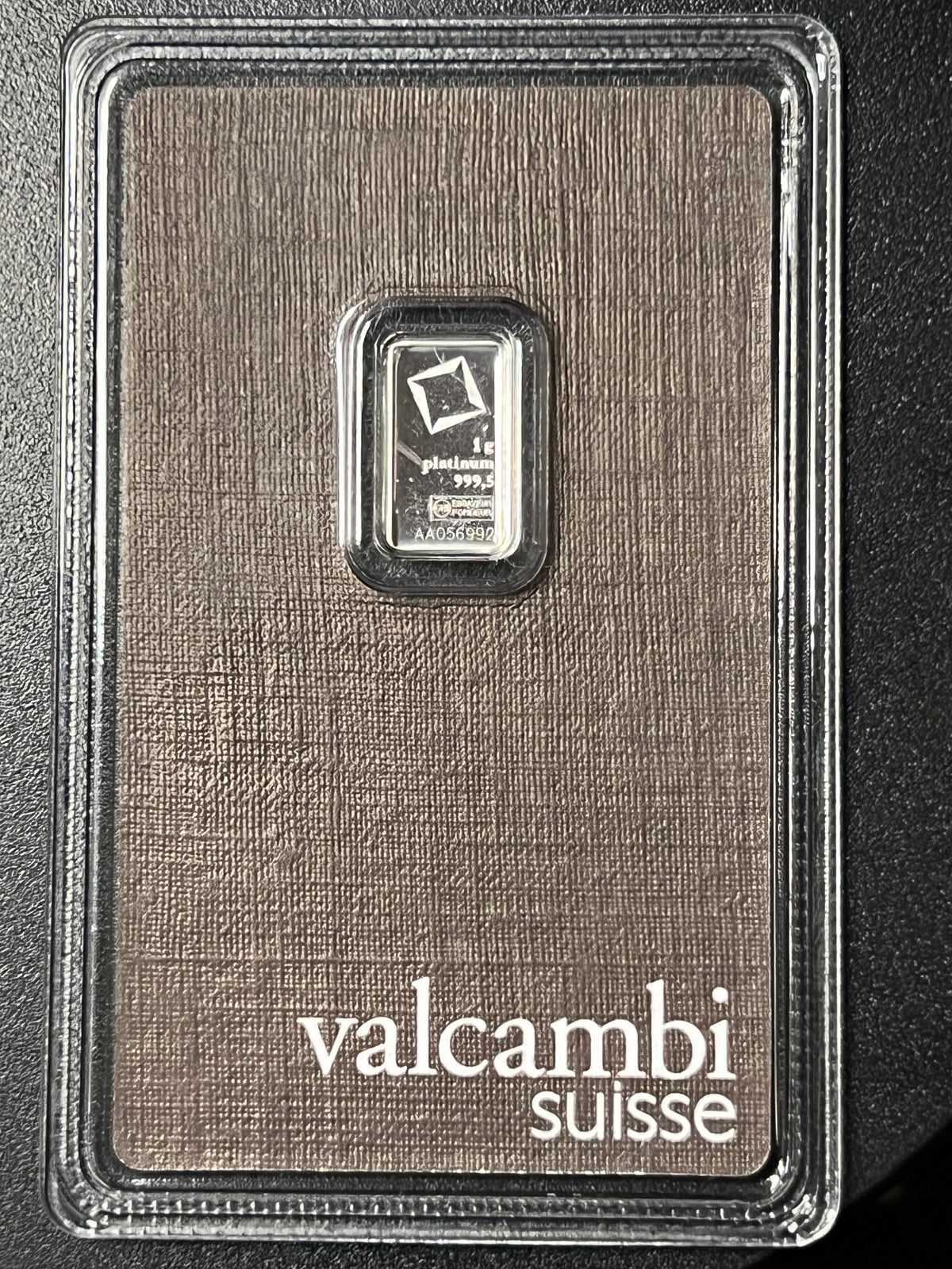Valcambi Suisse 1 Gram .9995 Fine Platinum Bar (Assayed in CertiCard)
