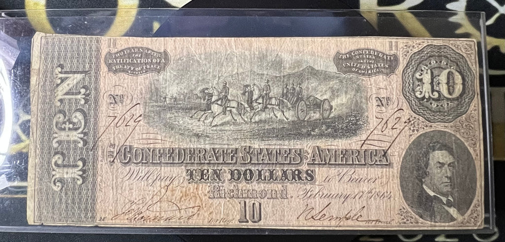 February 17, 1864 $10 Confederate States of America Banknote (T-68)