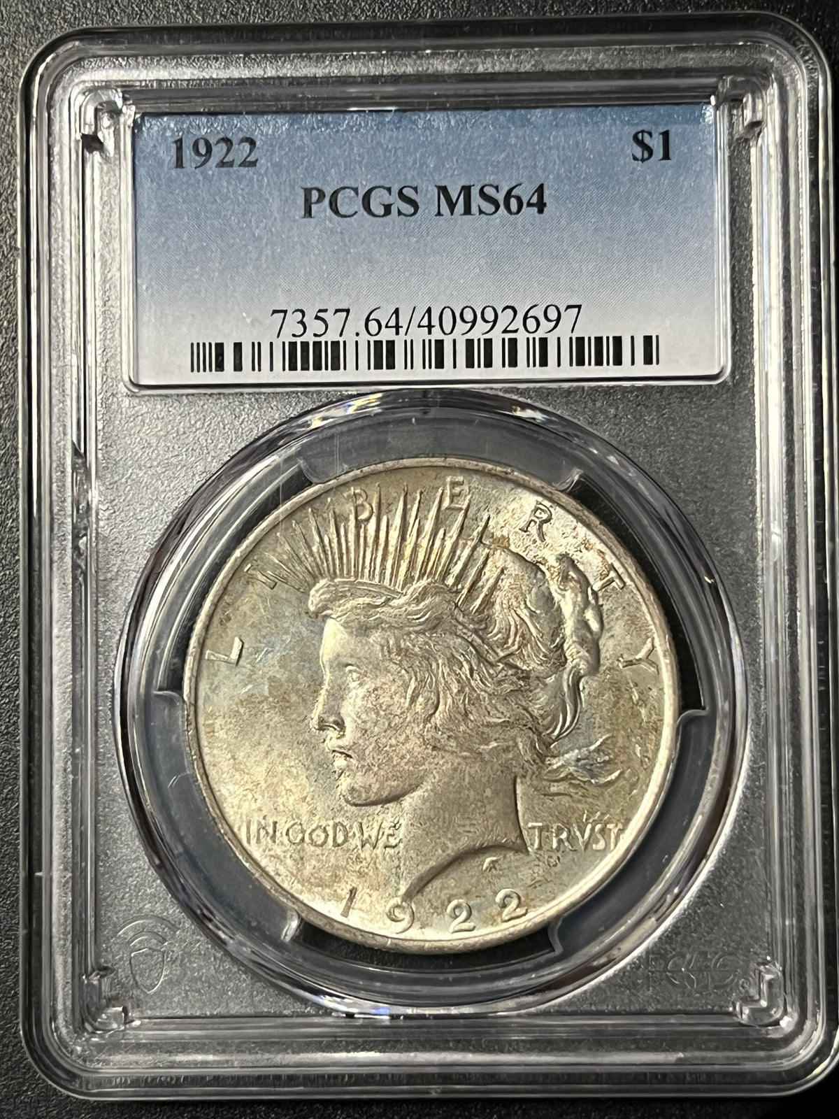 1922 Peace Silver Dollar – PCGS MS64 Graded Slab