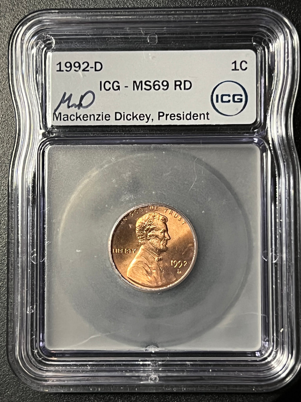 1992-D Lincoln Memorial Cent — ICG MS69 RD