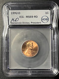 1992-D Lincoln Memorial Cent — ICG MS69 RD