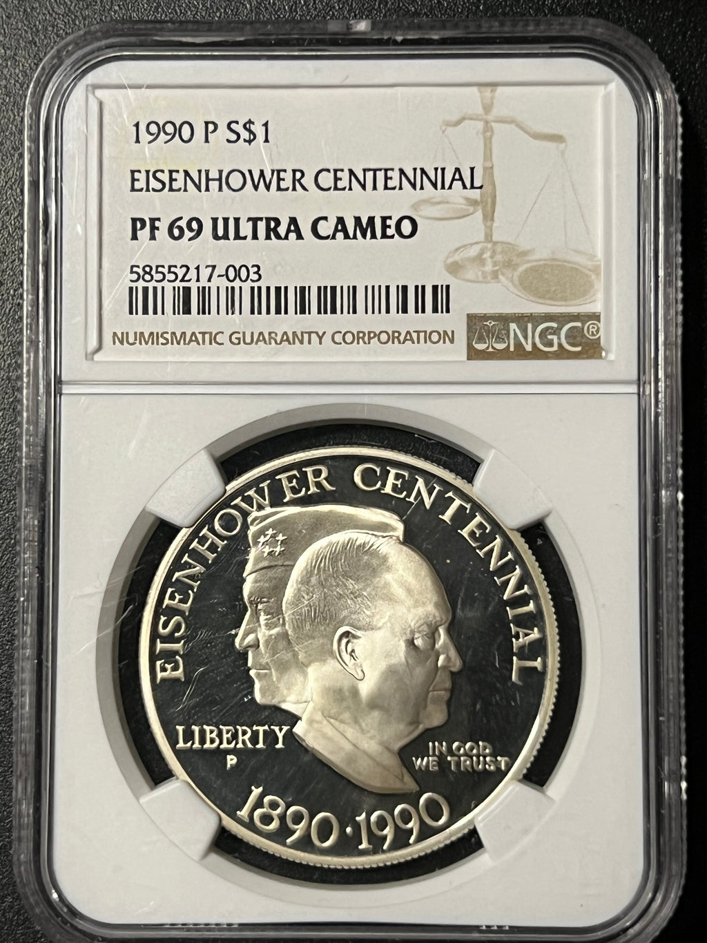 1990-P Eisenhower Centennial Silver Dollar – NGC PF 69 Ultra Cameo
