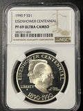 1990-P Eisenhower Centennial Silver Dollar – NGC PF 69 Ultra Cameo