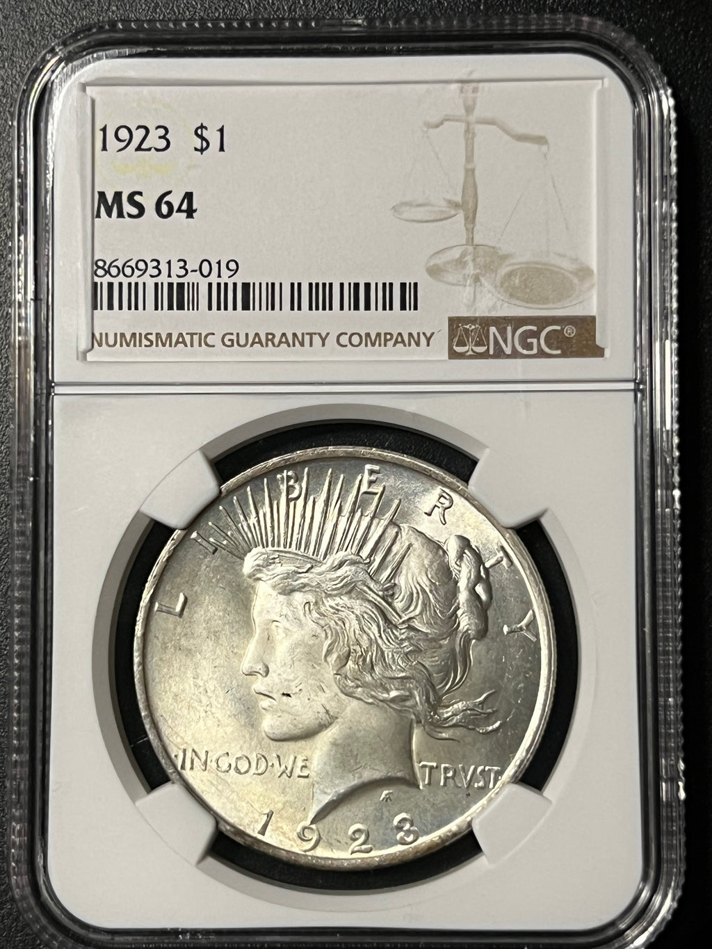 1923 $1 Peace Silver Dollar - NGC MS 64