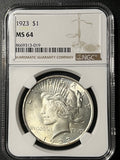 1923 $1 Peace Silver Dollar - NGC MS 64