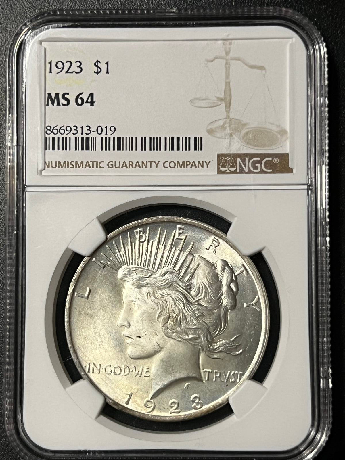 1923 $1 Peace Silver Dollar - NGC MS 64