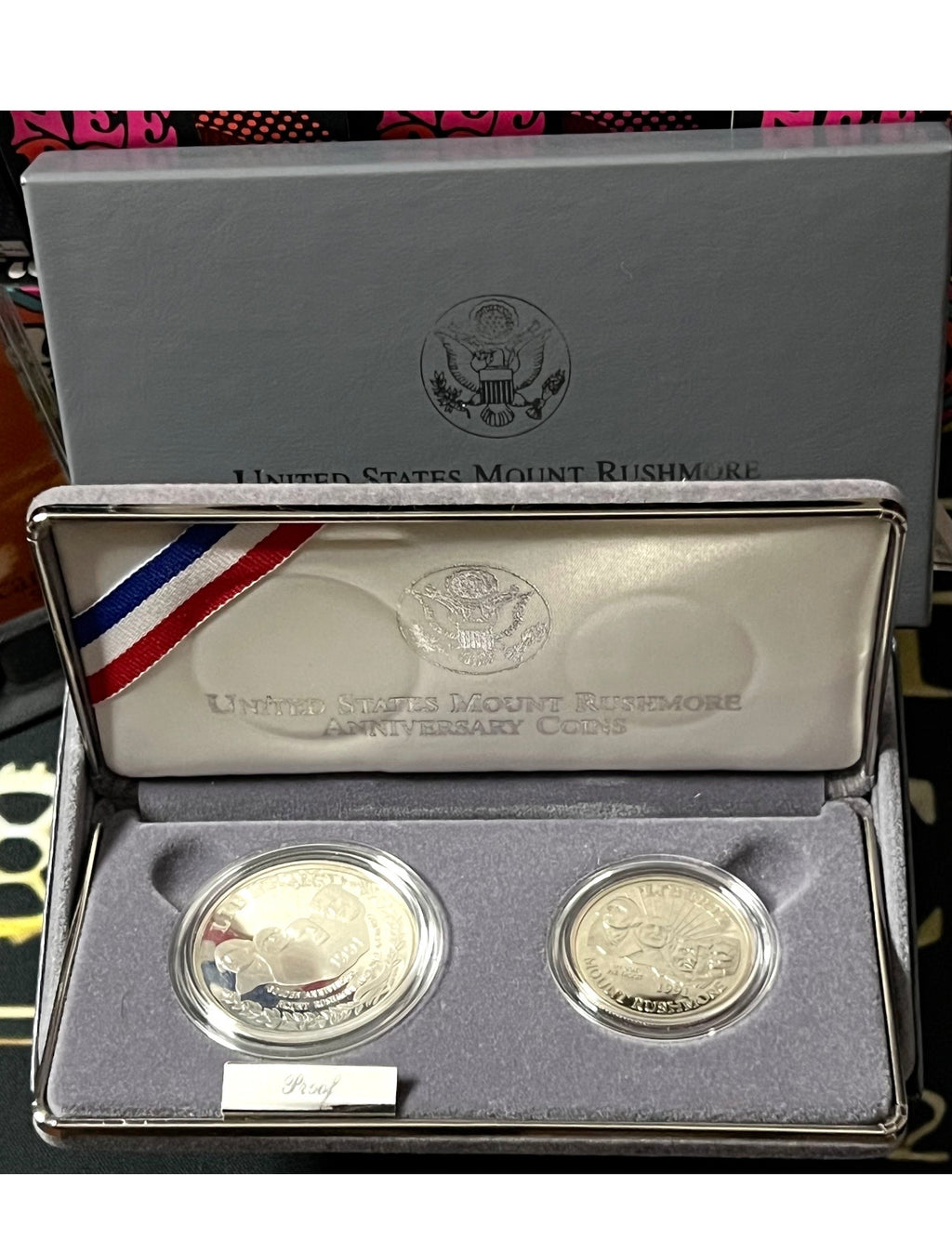 1991-S Mount Rushmore Anniversary Two-Coin Proof Set (Silver Dollar & Half Dollar)