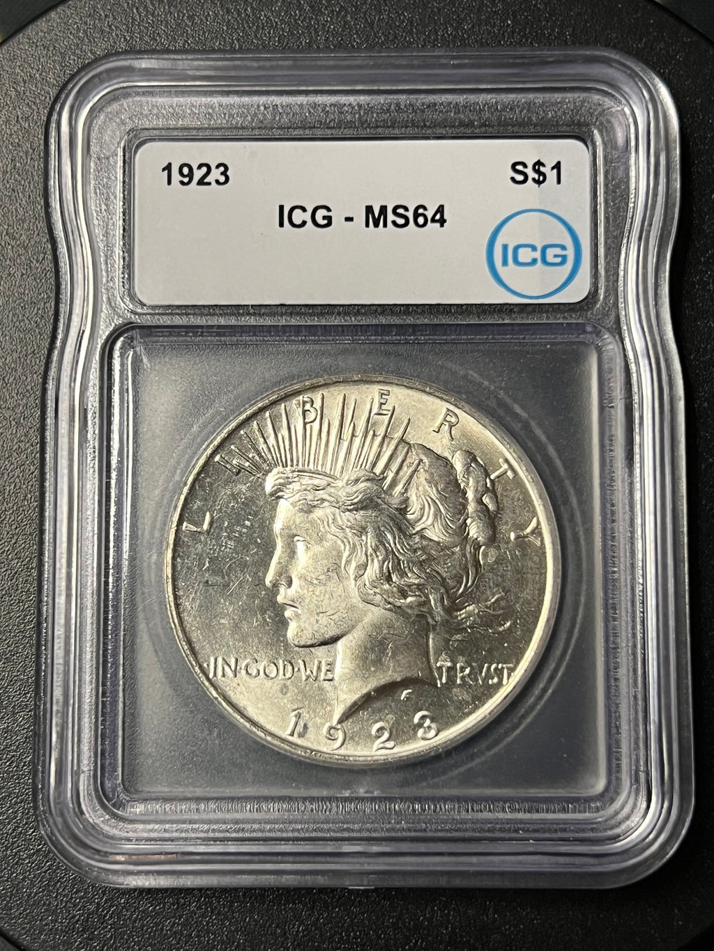 1923 Peace Silver Dollar – ICG MS64 Graded Slab