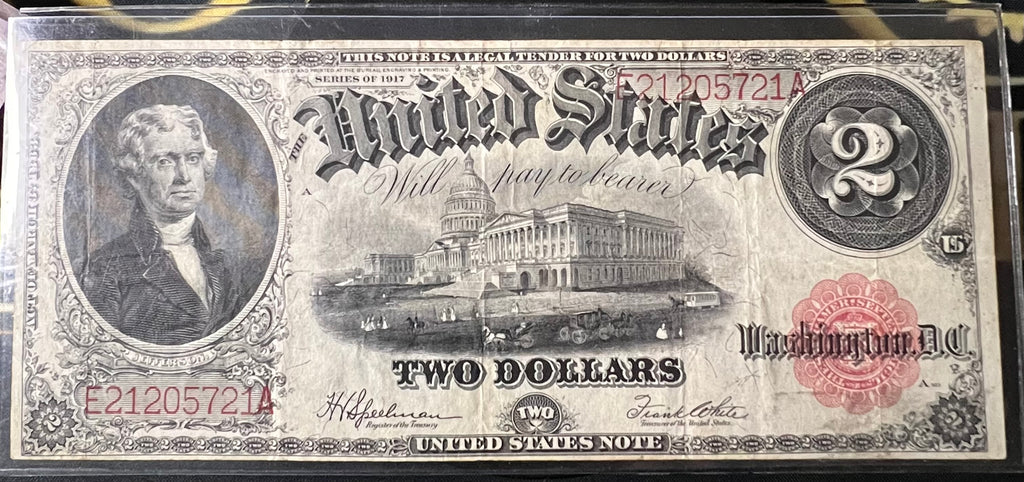Series 1917 $2 United States Legal Tender Note - "Legal Tender" / "Jefferson & Capitol" Large Size Currency “Bracelet Note”
