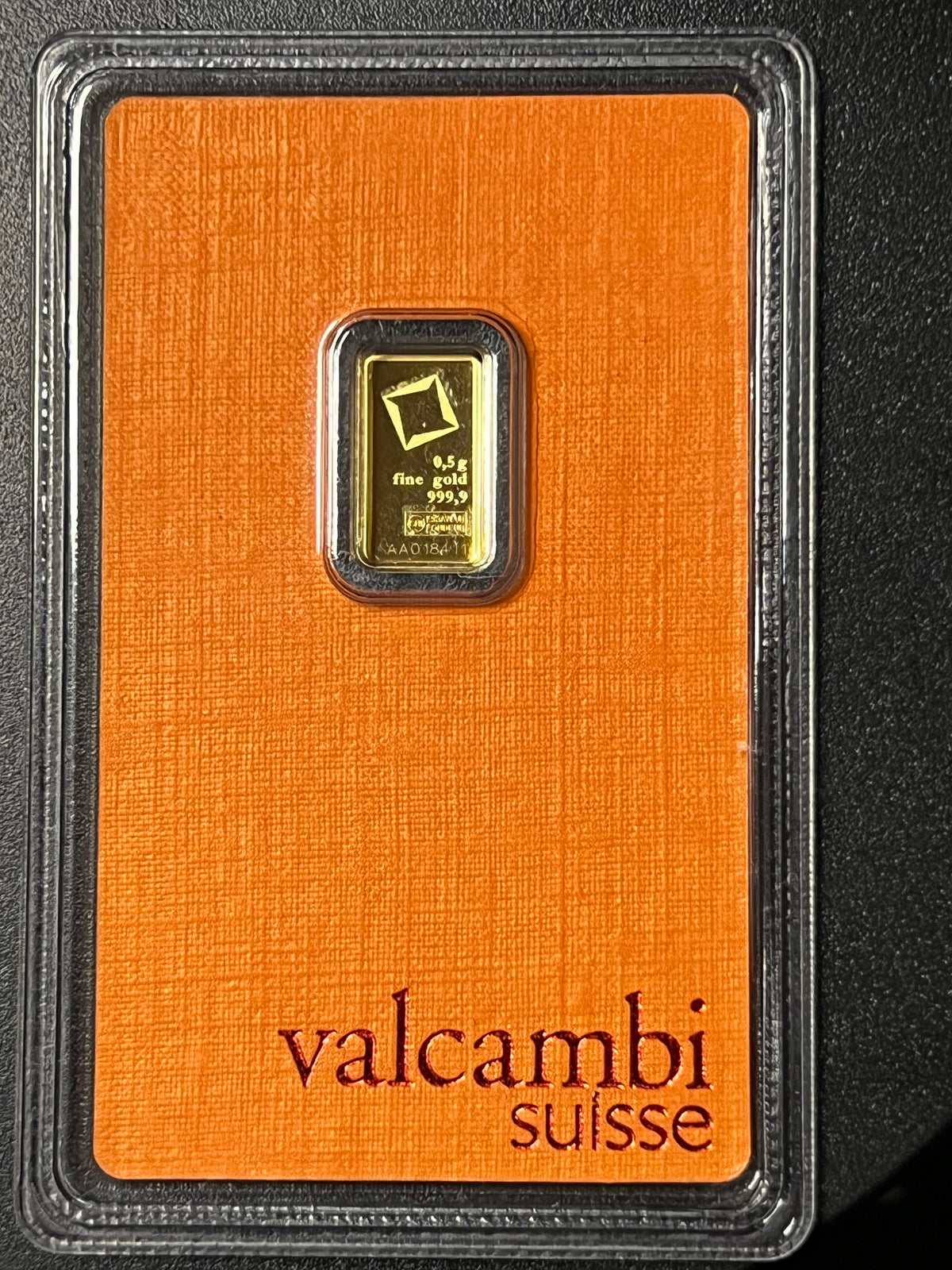 Valcambi Suisse 0.5 Gram .9999 Fine Gold Bar (Assayed in CertiCard Holder)