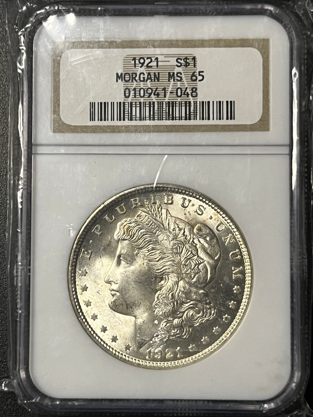 1921 Morgan Silver Dollar $1 — NGC MS 65 (Gem Uncirculated Early Holder)