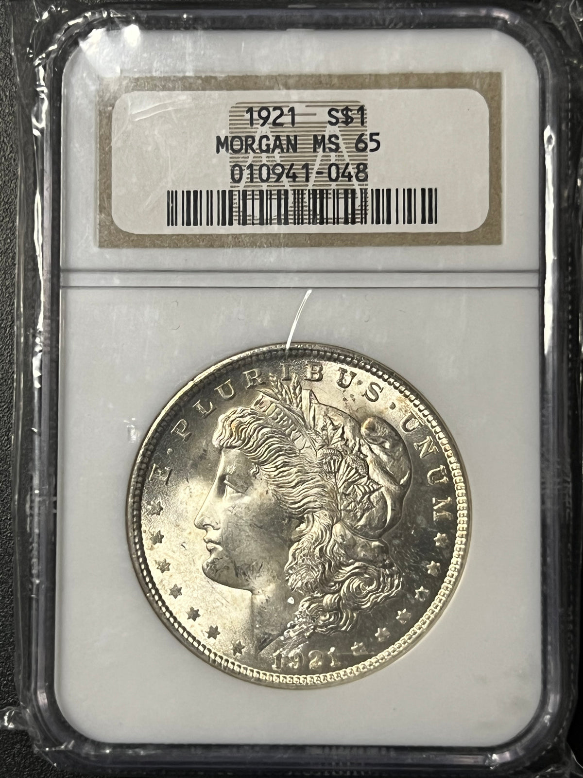 1921 Morgan Silver Dollar $1 — NGC MS 65 (Gem Uncirculated Early Holder)