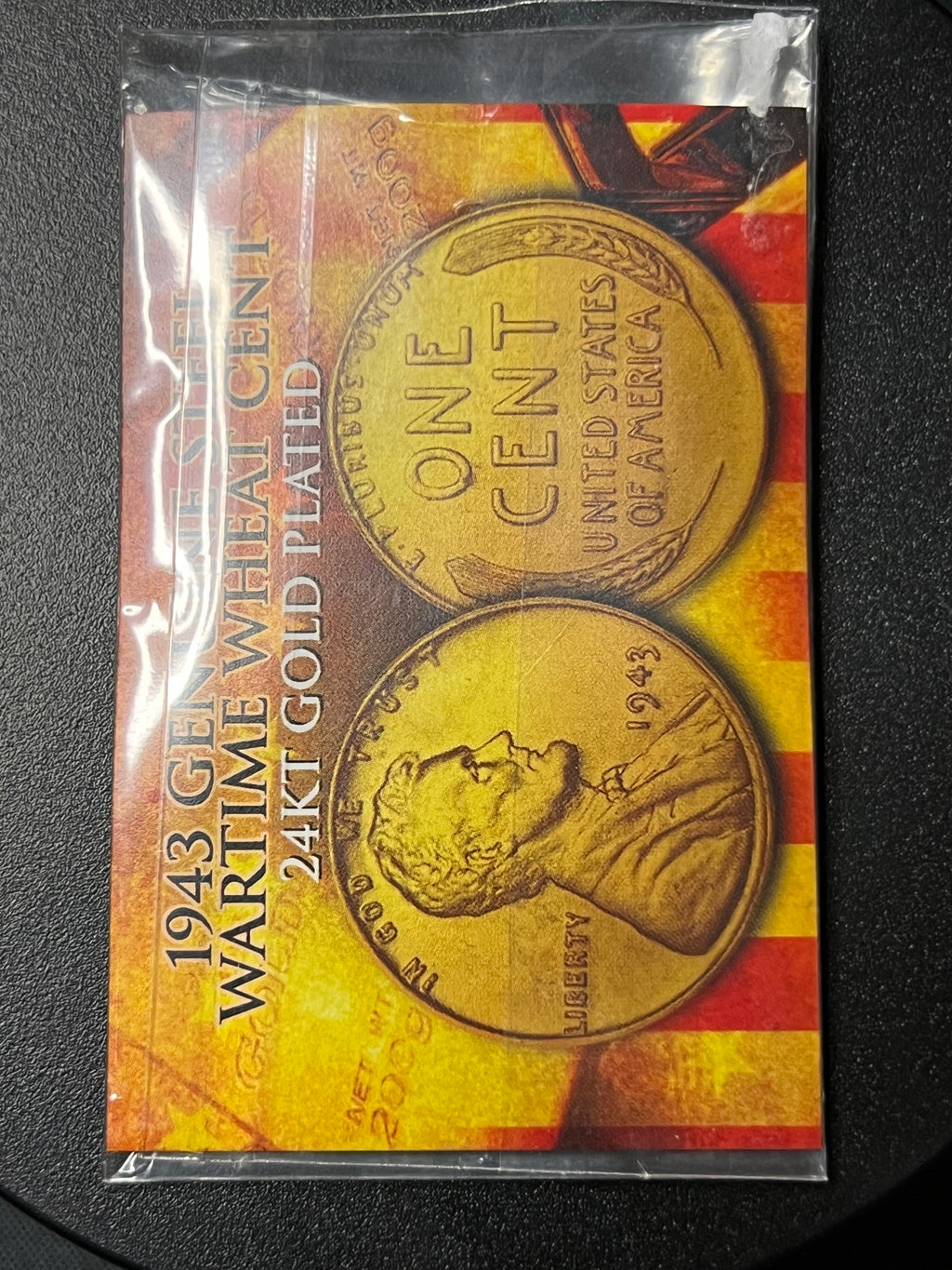 1943 24KT Gold-Plated Wartime Steel Wheat Cent