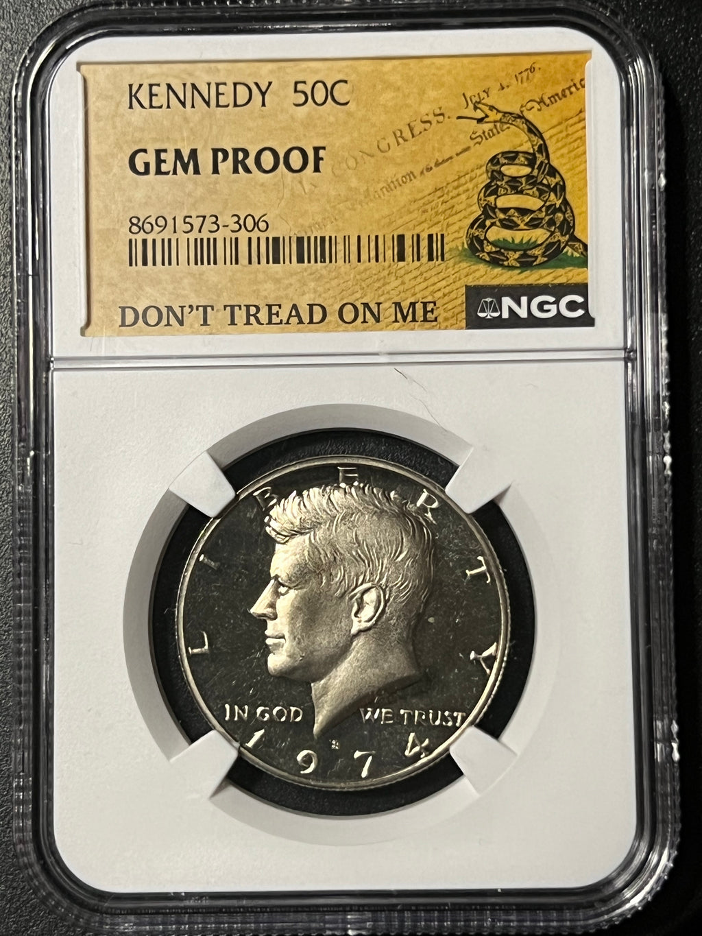 Kennedy Half Dollar – NGC Gem Proof ("Don't Tread On Me" Gadsden Label)