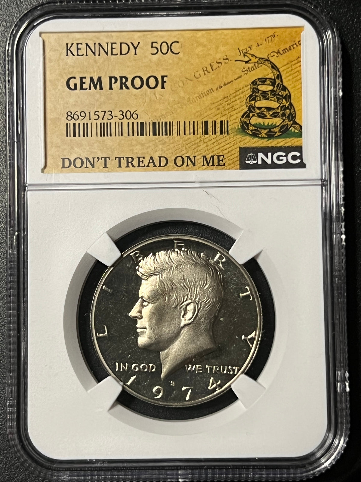 Kennedy Half Dollar – NGC Gem Proof ("Don't Tread On Me" Gadsden Label)