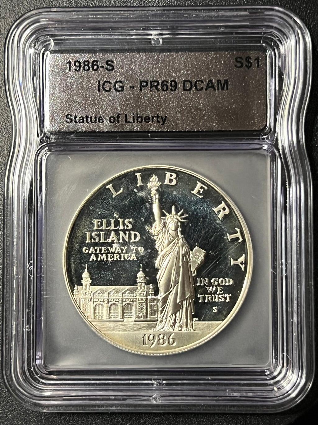 1986-S Statue of Liberty Silver Dollar — ICG PR69 DCAM — Deep Cameo Proof