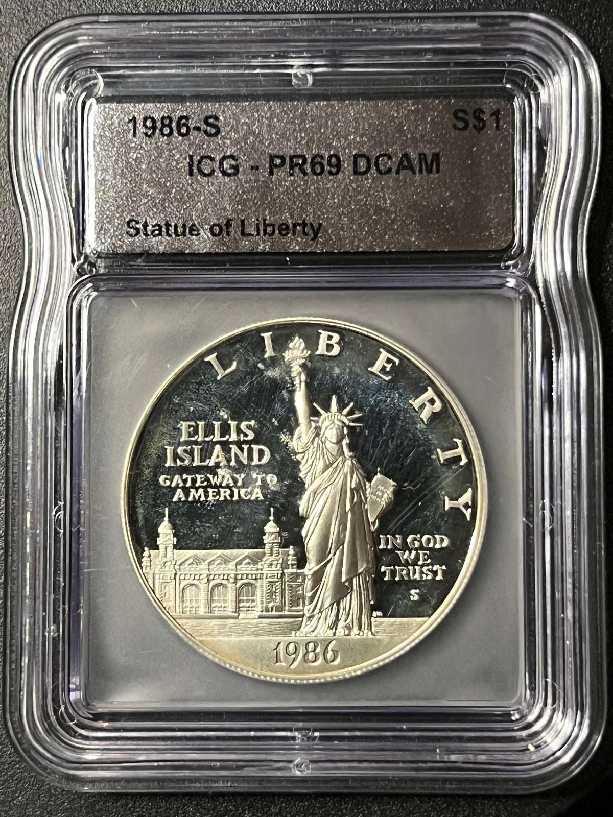 1986-S Statue of Liberty Silver Dollar — ICG PR69 DCAM — Deep Cameo Proof