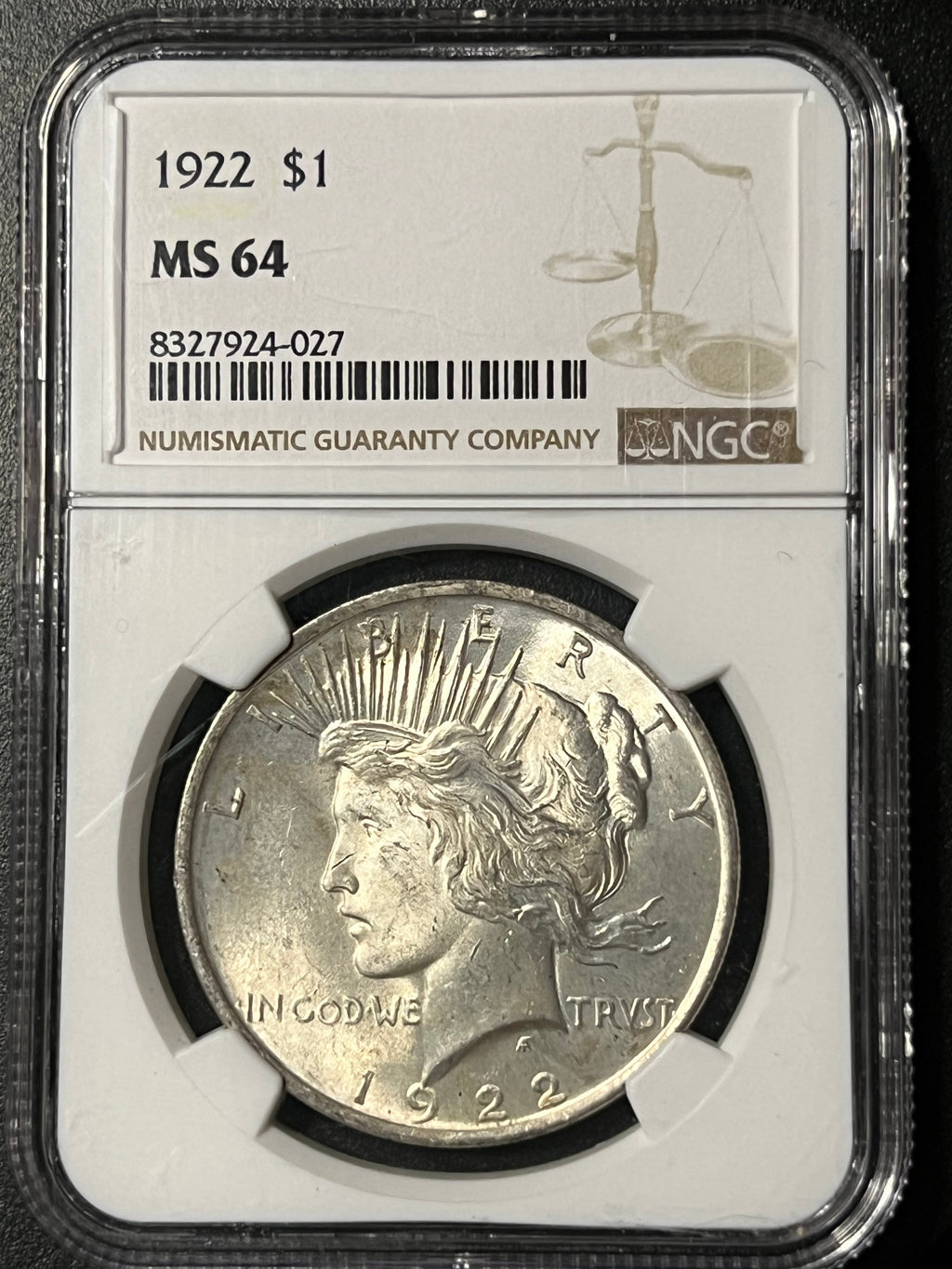 1922 $1 Peace Silver Dollar - NGC MS 64