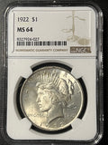 1922 $1 Peace Silver Dollar - NGC MS 64