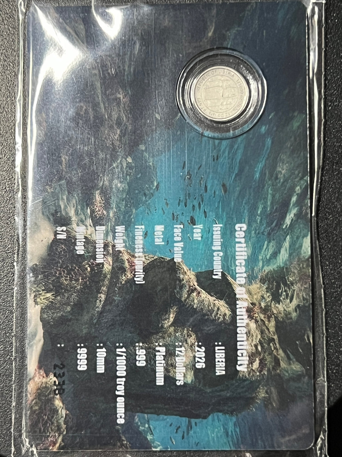 2026 Republic of Liberia 12 Dollars "Moai" 1/1000 oz Platinum Coin — Carded Prooflike Issue