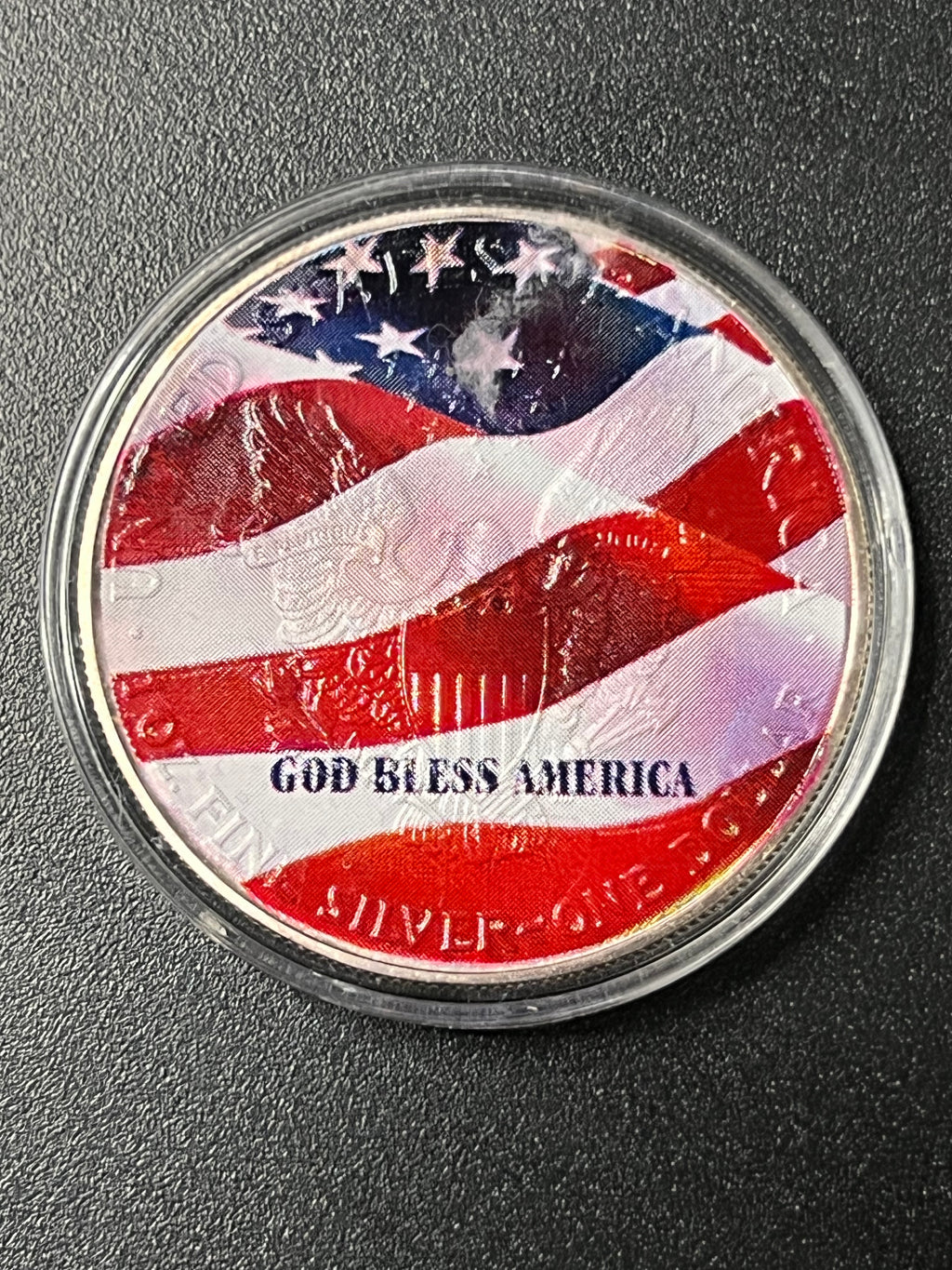 "In Memory September 11, 2001 / God Bless America" Colorized Tribute Commemorative Round – Encapsulated