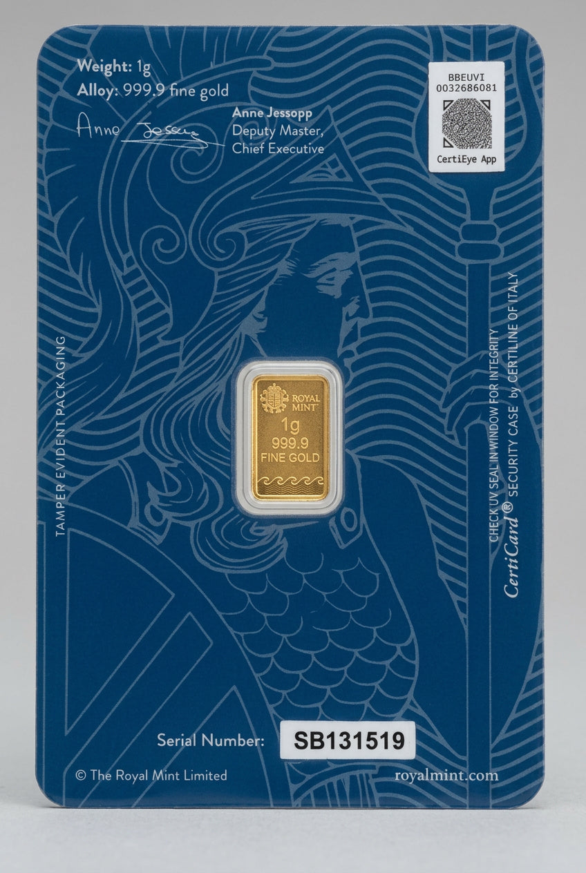The Royal Mint Britannia 1g .9999 Fine Gold Bar – CertiCard Sealed