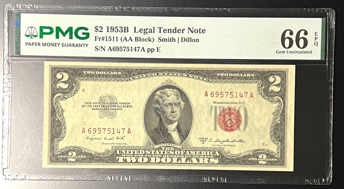 1953B $2 Legal Tender Note – PMG 66 Gem Uncirculated (EPQ)