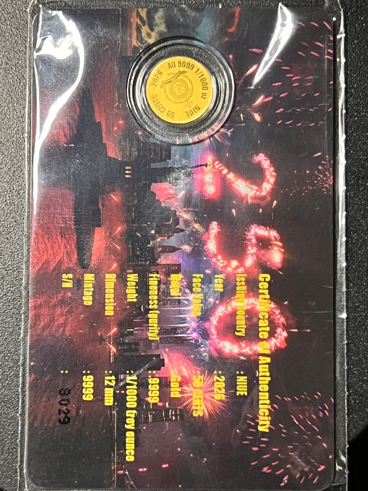 2026 Niue 50 Cents "250th Anniversary of Independence / United States" 1/1000 oz Gold Coin — Carded Prooflike Issue