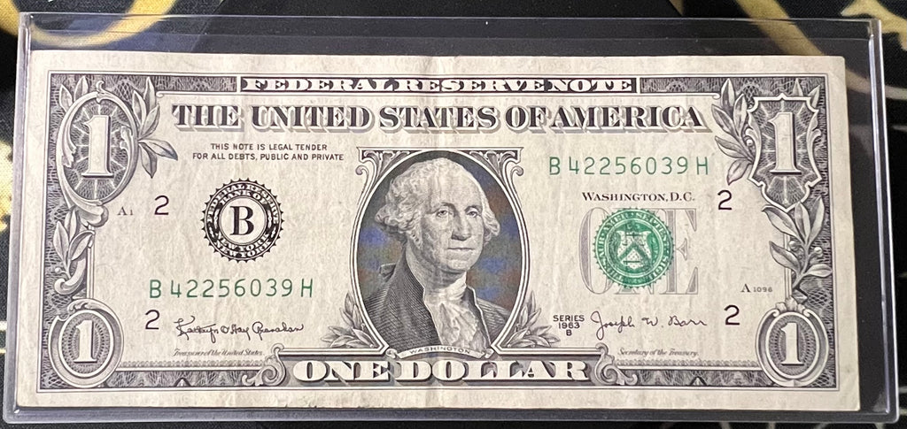 1963B $1 Federal Reserve Note - Featuring Joseph W. Barr Signature