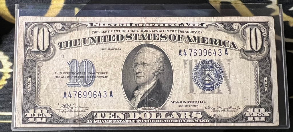 Series 1934 $10 Silver Certificate - Alexander Hamilton / Blue Seal