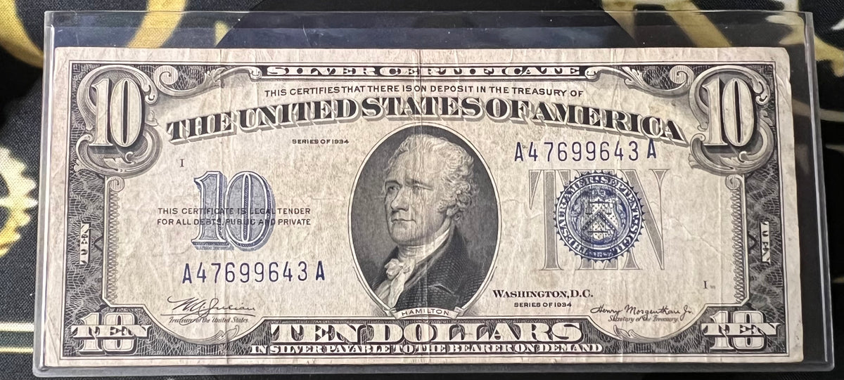 Series 1934 $10 Silver Certificate - Alexander Hamilton / Blue Seal