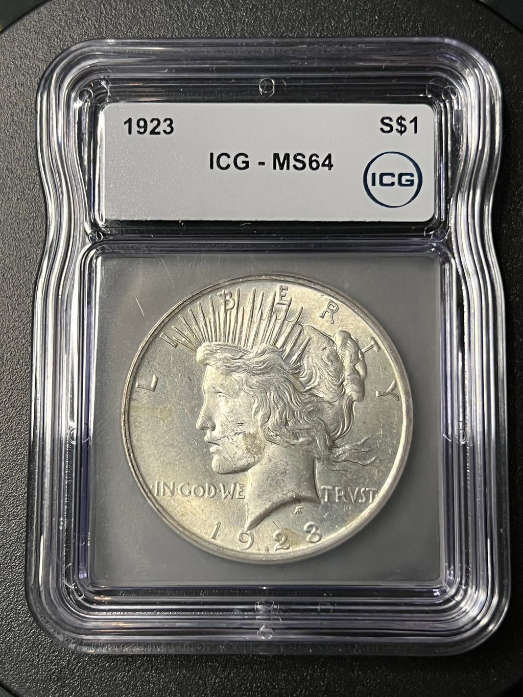 1923 Peace Silver Dollar – ICG MS64 Graded Slab