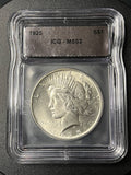1925 Peace Silver Dollar — ICG MS62 — Mint State US Silver