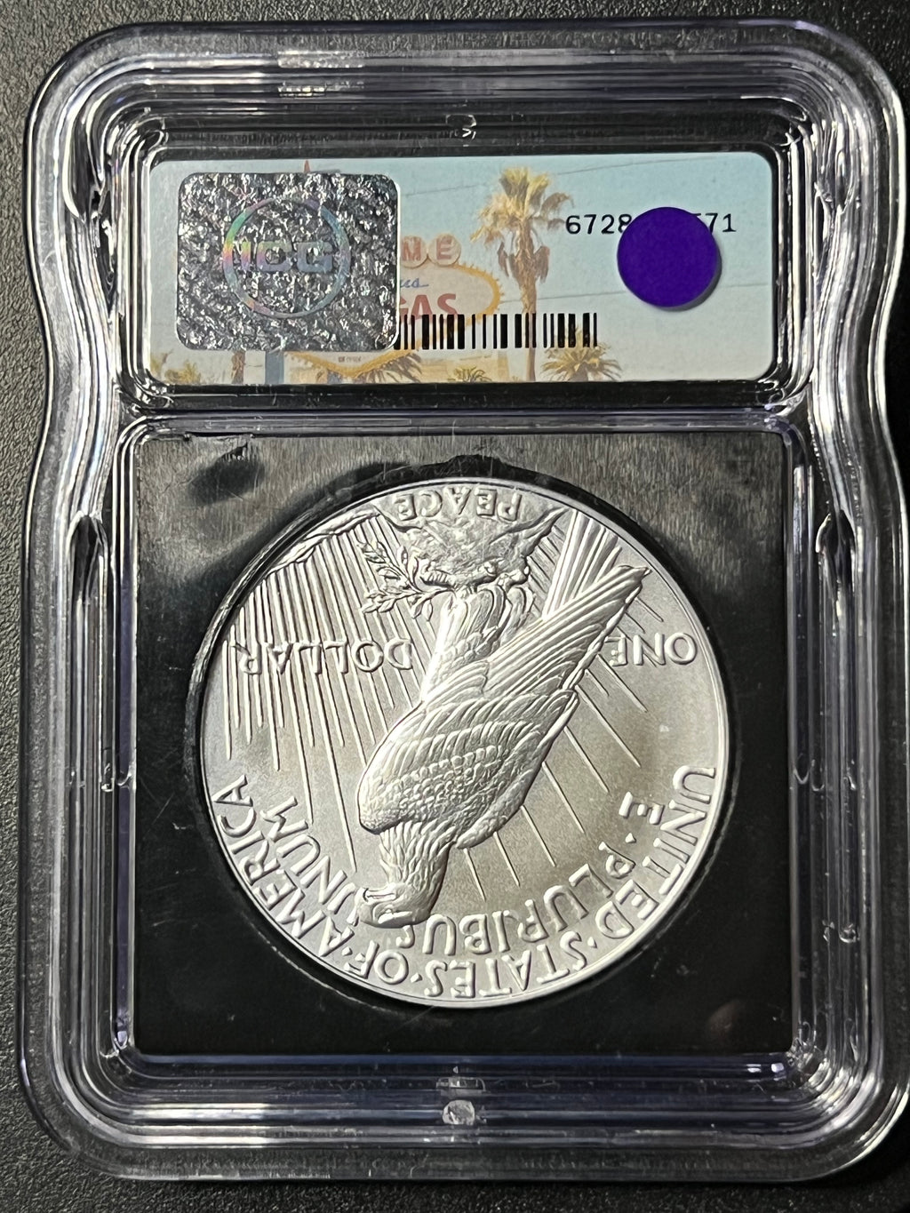 2025 S$1 Peace Dollar — ICG MS70 (Special Las Vegas Welcome Sign Label, 1 of 250, Certified Slab)