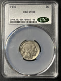 1936 Buffalo Nickel – CAC VF30