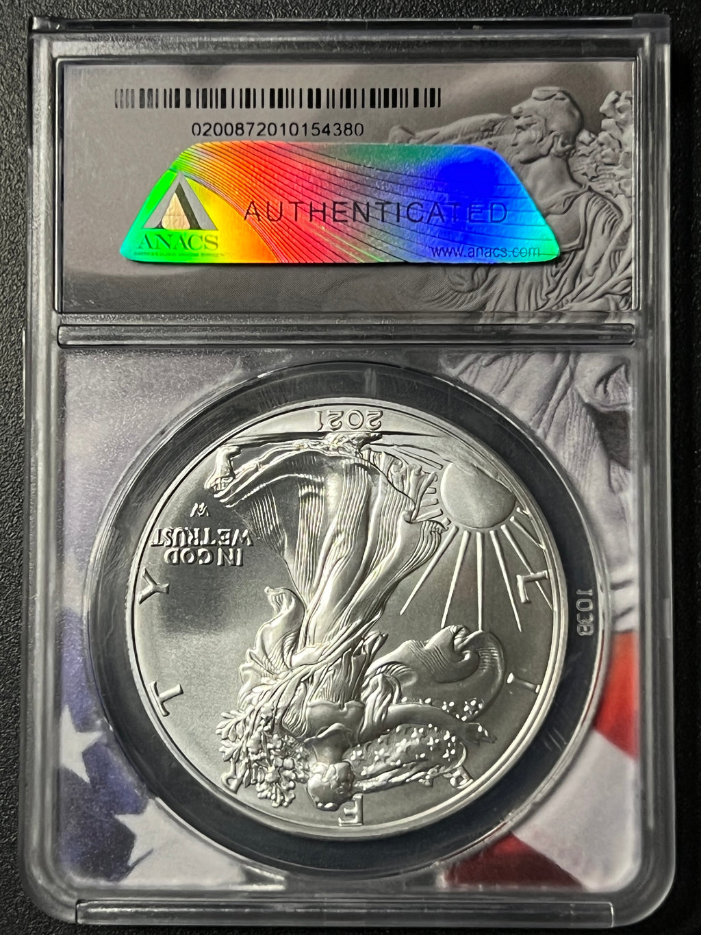 2021 Type II 1 oz American Silver Eagle — ANACS MS70 First Strike (Certified Slab)