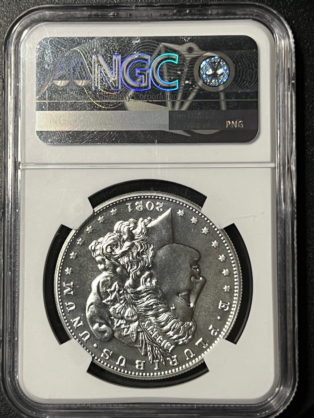 2021-D Morgan Dollar – NGC MS 69 Early Releases (Mint Error: Reverse Struck Thru)