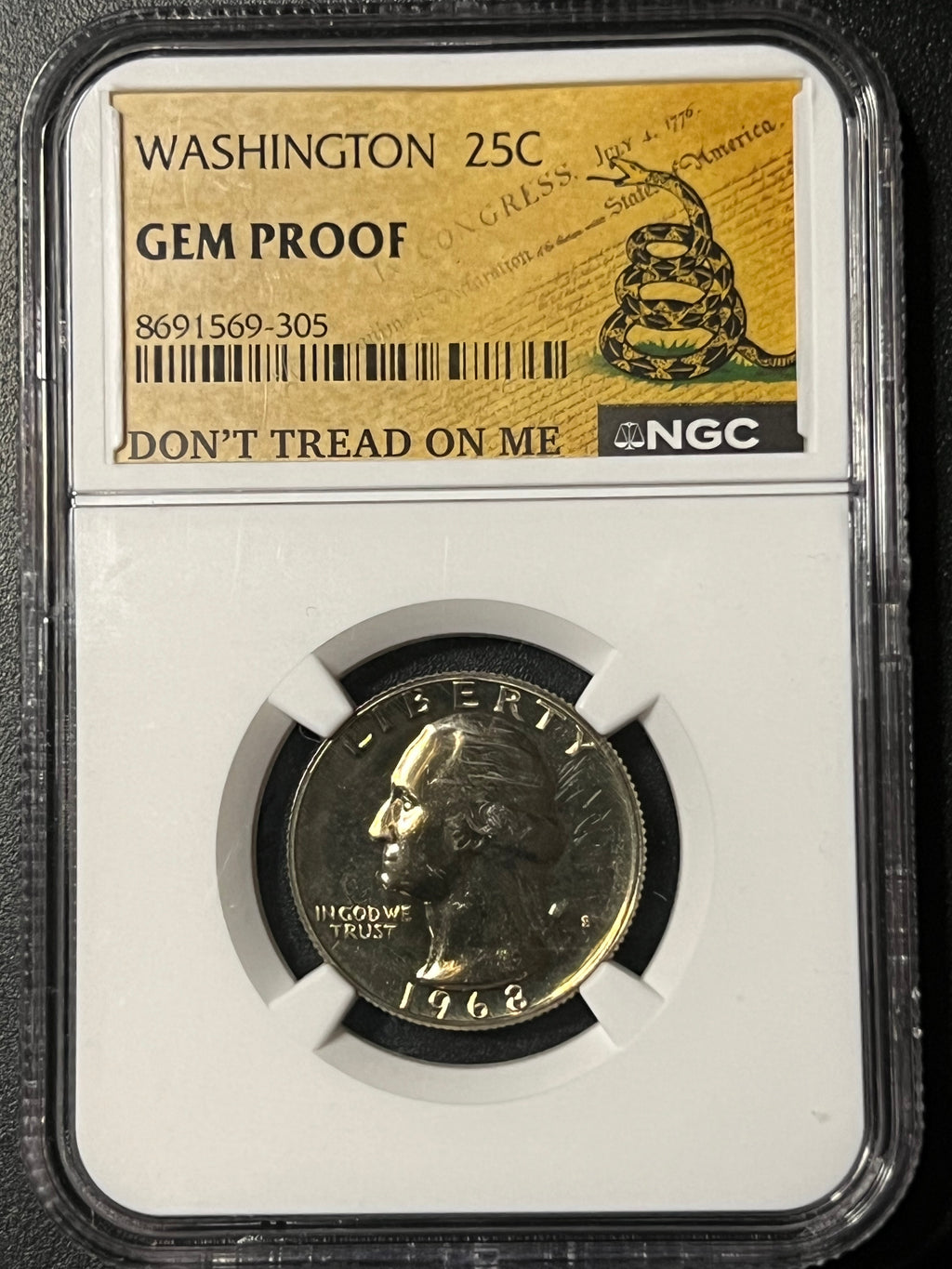 Washington Quarter – NGC Gem Proof ("Don't Tread On Me" Gadsden Label)